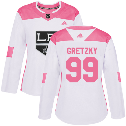Adidas Kings #99 Wayne Gretzky White/Pink Authentic Fashion Women's Stitched NHL Jersey - Click Image to Close